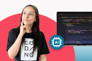 Is Web Development Dead in the Age of AI young professional woman doubtful wondering question monitor laptop code